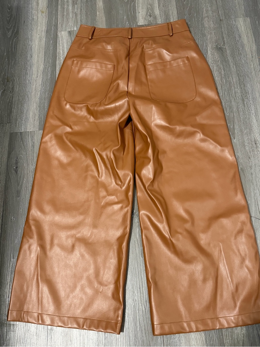 JODIFL Women's Faux Leather Wide-Leg Pants - Cognac size L - Picture 5 of 6